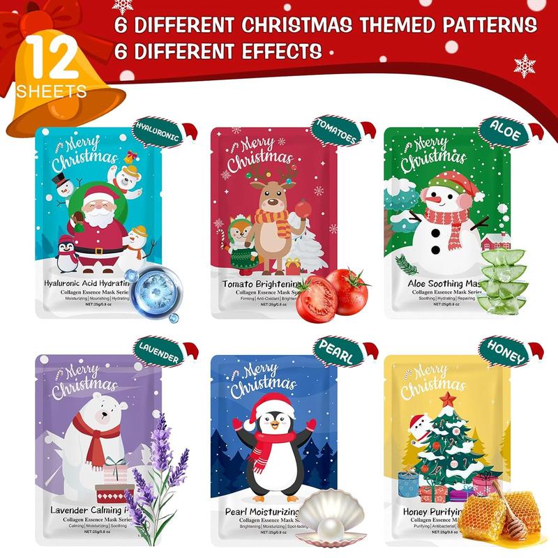 12 Pack Christmas Stocking Stuffers Facial Masks, Sheet Face Masks Skincare, Hydrating Facial Masks Set for Women Skin Care, Bulk Christmas Gifts for Women