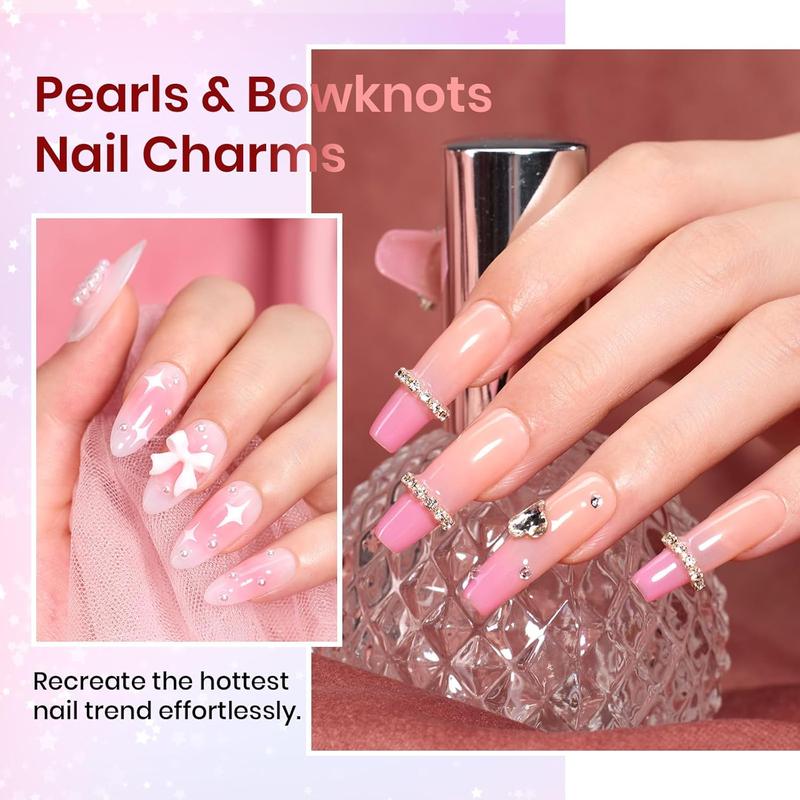 Beetles Jelly Pink Nude Gel Nail Polish Set, 20 Colors Pristine Grace Classic Nude with Bowknot and Pearl Accessories DIY Manicure Gifts for Women