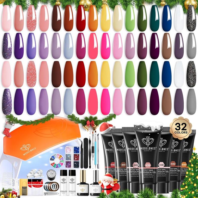 MODELONES Poly Nail Gel Kit Starter Kit 32 Colors  Nude Pink SHINE with Nail Lamp All-in-one Complete Kit Nail Extension DIY at Home Gifts French Nail Art Beginner Kit birthday Gift  2025 new gel-x Brush Manicure christmas gifts