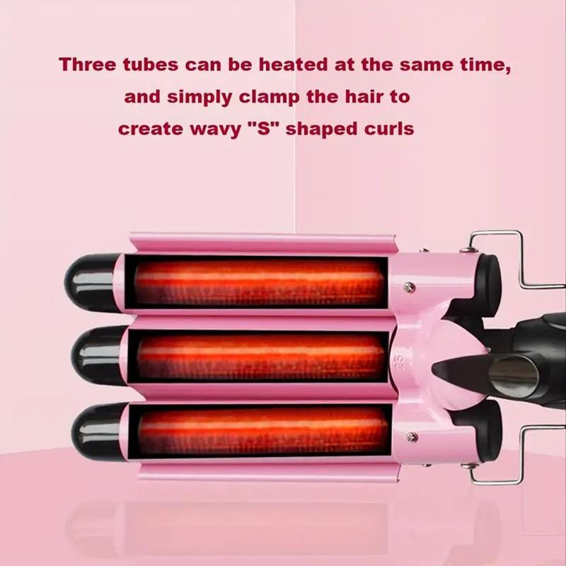 Comfort Portable Three Tube Haircare Curling Iron Gift, Electric Heated Hair Curler for Dresser Women, Professional Heated Hair Styling Tool for Music Festival Makeup, Curling Iron Gift for Girlfriend
