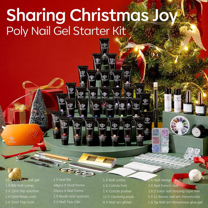 MODELONES Poly Nail Gel Kit Starter Kit 32 Colors  Nude Pink SHINE with Nail Lamp All-in-one Complete Kit Nail Extension DIY at Home Gifts French Nail Art Beginner Kit birthday Gift  2025 new gel-x Brush Manicure christmas gifts