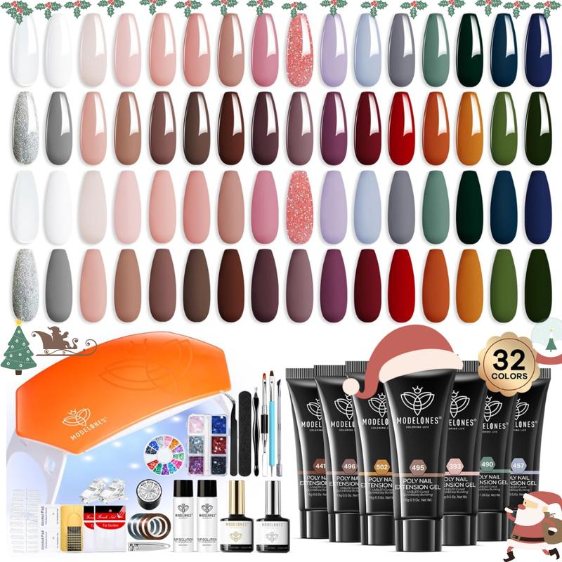 MODELONES Poly Nail Gel Kit Starter Kit 32 Colors  Nude Pink SHINE with Nail Lamp All-in-one Complete Kit Nail Extension DIY at Home Gifts French Nail Art Beginner Kit birthday Gift  2025 new gel-x Brush Manicure christmas gifts