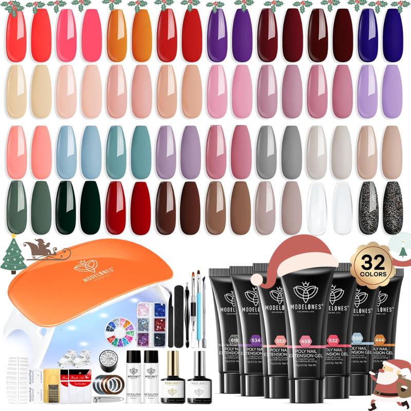 MODELONES Poly Nail Gel Kit Starter Kit 32 Colors  Nude Pink SHINE with Nail Lamp All-in-one Complete Kit Nail Extension DIY at Home Gifts French Nail Art Beginner Kit birthday Gift  2025 new gel-x Brush Manicure christmas gifts