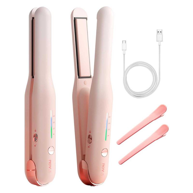 Cordless Hair Straightener, Novus Portable Ceramic Hair Straightener and Curler 2 in 1, USB Rechargeable, Mini Size Hair Straightener, Suitable for Travel, Quick Heating, Best Gift for Girls Women, Easy and Convenient to Use Comfort