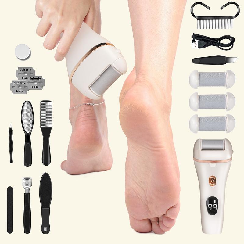 Cordless Electronic Foot File, Electric footfile Feet Callus Remover,  Rechargeable Professional Pedicure Kit Tools,Gift Foot Care for Dead Skin ,  17 in 1 accessories for Home Salon foot grinding callus grinder Manicure Nail Electric Foot
