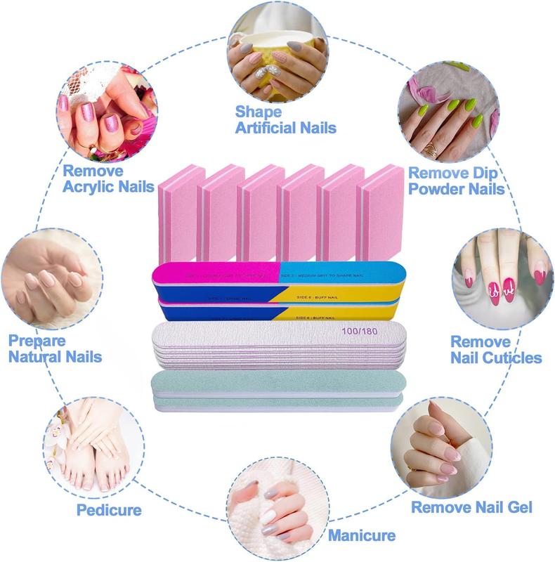 File and Buffer Set (16 Pack),  File Kit Professional  Files & Buffers Manicure Supplies Filer Buffer for  Nails, 100 180 Grit 7 Way  Filing Polishing Buffer for  Care