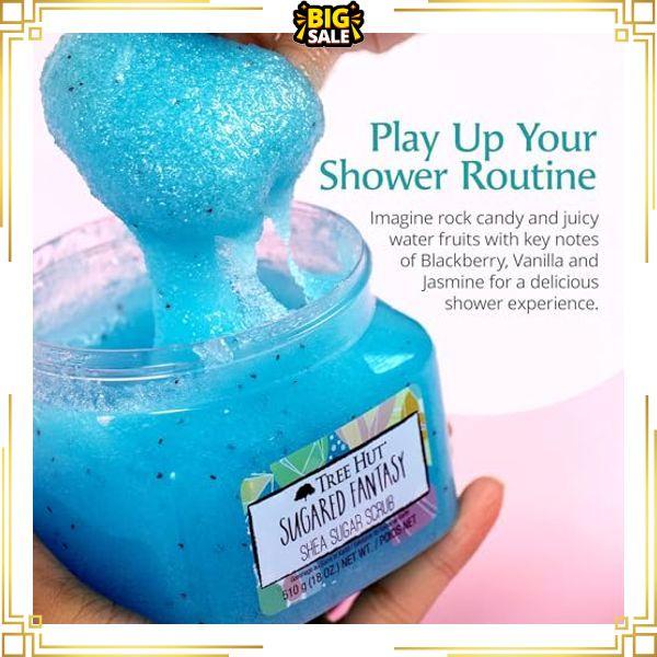 Tree Hut Sugared Fantasy Shea Sugar Scrub | Exfoliating Body Scrub Removes Dead, Dry Skin for a Soft & Hydrated Feel | Nourishing Essential Body Care | 18 fl oz.