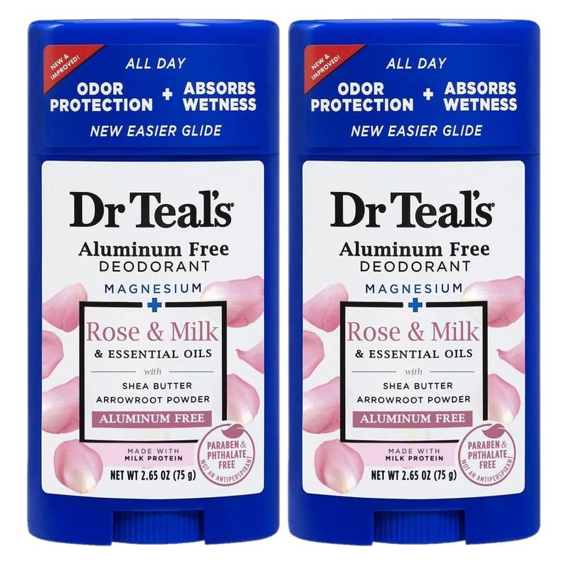 Dr. Teal's Rose & Milk Deodorant Gift Set (2 Pack, 2.65oz Ea) - Rose & Milk Formula - Aluminum Free with Magnesium - Essential Oils, Shea Butter...