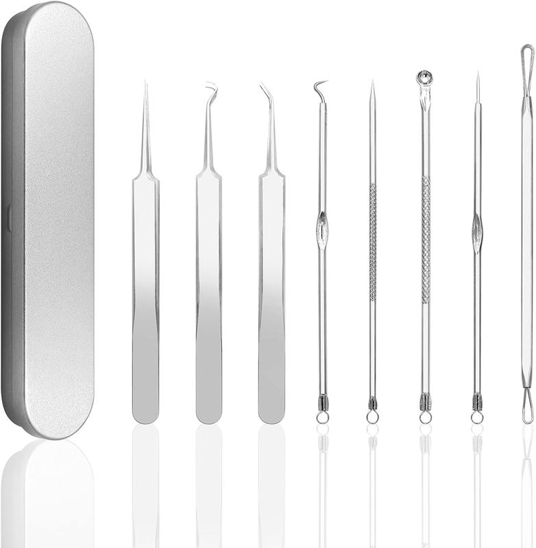 Pimple Popper Stainless Steel Tool Kit - 8Pcs Blackhead Remover Comedone Extractor Kit，Acne Blackhead Tool,Ear Blackhead Removal Products Skincare
