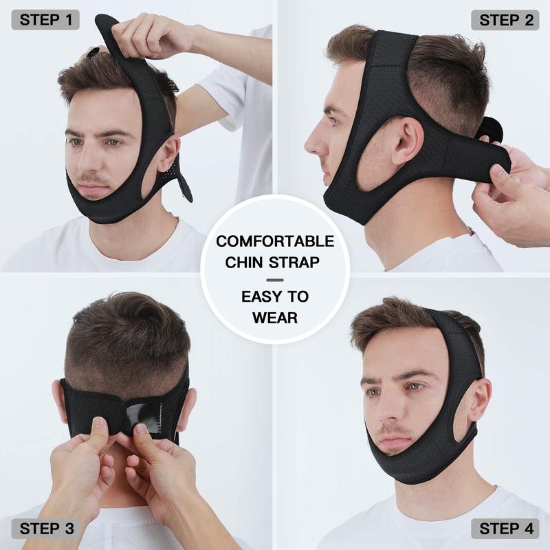 Anti Snore Chin Strap, Snoring Solution Effective, Adjustable and Breathable Stop Snoring Head Band for Men Women, Black Comfort Comfort Lightweight