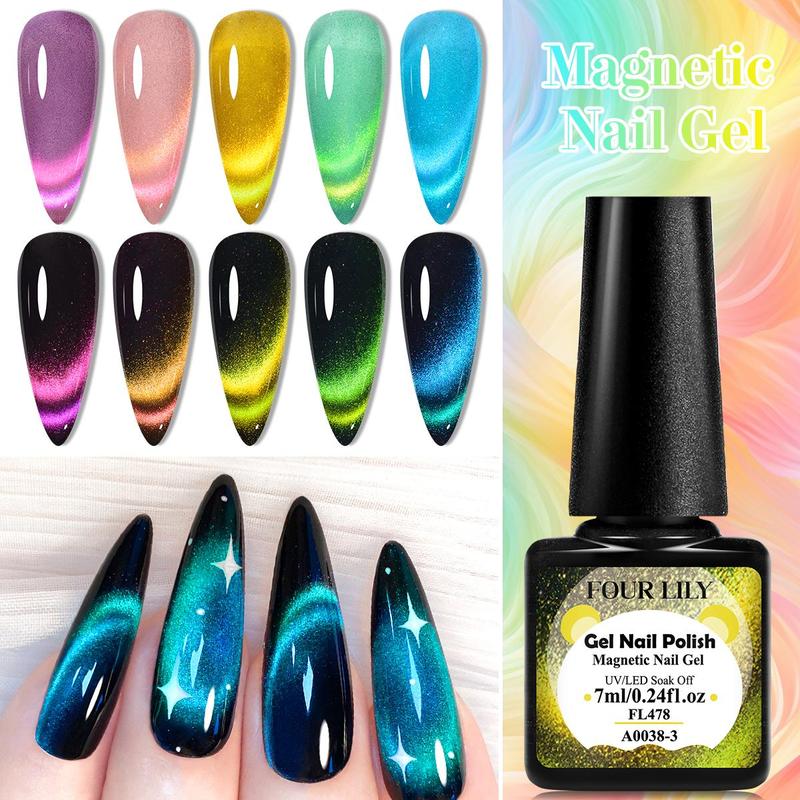 Cat Magnetic Nail Gel Polish Set with Magnetic Stick, 1 Set Rainbow Glitter Nail Gel Polish Set, Semi Permanent Nail Art Gels Lacquer Gift