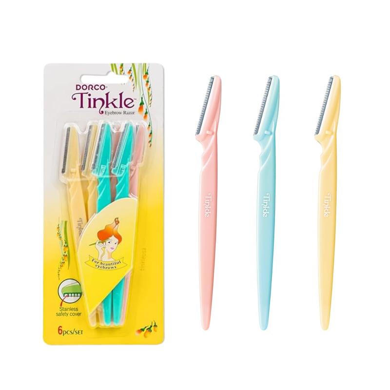 Tinkle Dermaplaning Tool 6 razors | Eyebrow Razor, Facial Razor, Peach Fuzz Remover, Exfoliating | Stainless Steel Safety Cover for Sensitive Skin