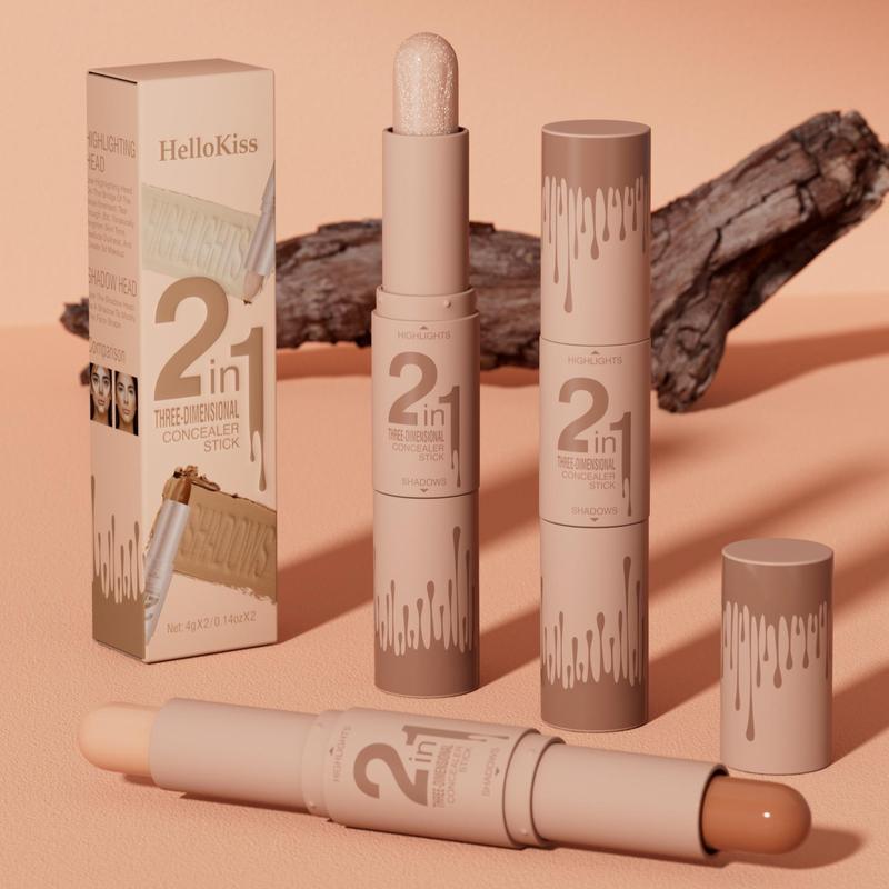 Double-ended Highlighter Contour Stick, 1 Count Long Lasting Concealer Stick, Facial Makeup Tool for Women & Girls