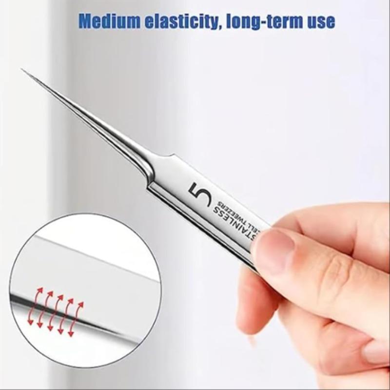 Stainless Steel Facial Blackhead Tweezers, 1 Box Professional Pimple Popper Tool Kit, Facial Cleanser Extract Tool, Skincare Tools