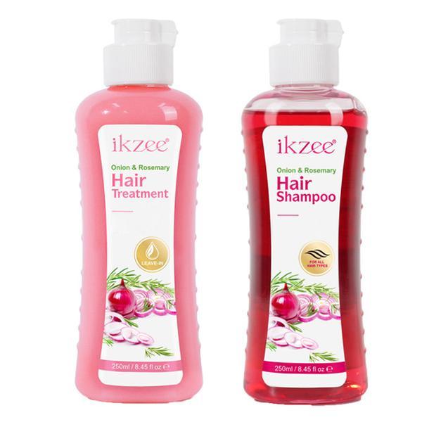 Ikzee Onion Biotin and Rosemary Shampoo & Treatment Set for Stronger, Thicker, and Longer Hair - Soft and Shine, Hair Loss and Thinning Hair (250 ml   8.45 fl oz)