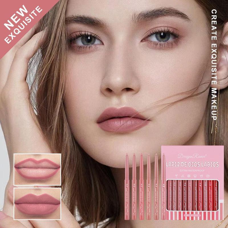 Long Lasting Matte Finish Lip Liner Set, 12pcs set Easy Coloring Lip Pencil, Lip Makeup Accessories for Girls & Women