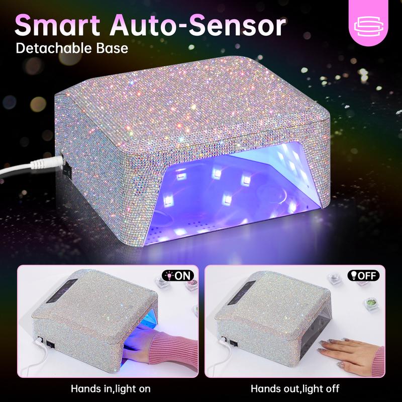 UV LED Nail Lamp 96W Nail Dryer Sparkly Gel Polish Light 4 Timer Setting Professional Quick Dry Curing Lamp with Display Auto Sensor for Salon & Home