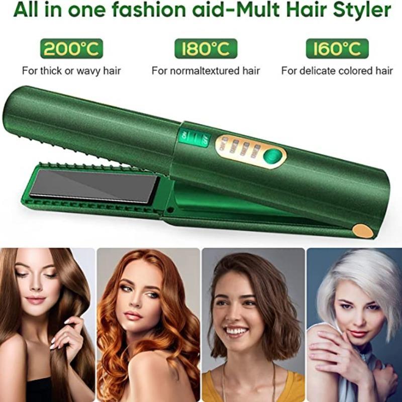 2 in 1 Hair Straightener, USB Rechargeable Hair Straightening Iron, Lazy Dual-purpose Portable Hair Straightener, Portable Hair Straightening Tool for Home & Travel
