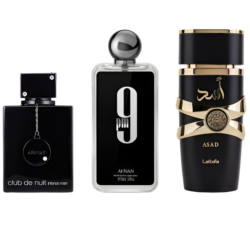Lattafa - Armaf - Afnan Perfumes | Asad + Club de Nuit Intense + 9 PM Bundle | 3.4 - 3.6 oz Bottle | Men's Fragrances