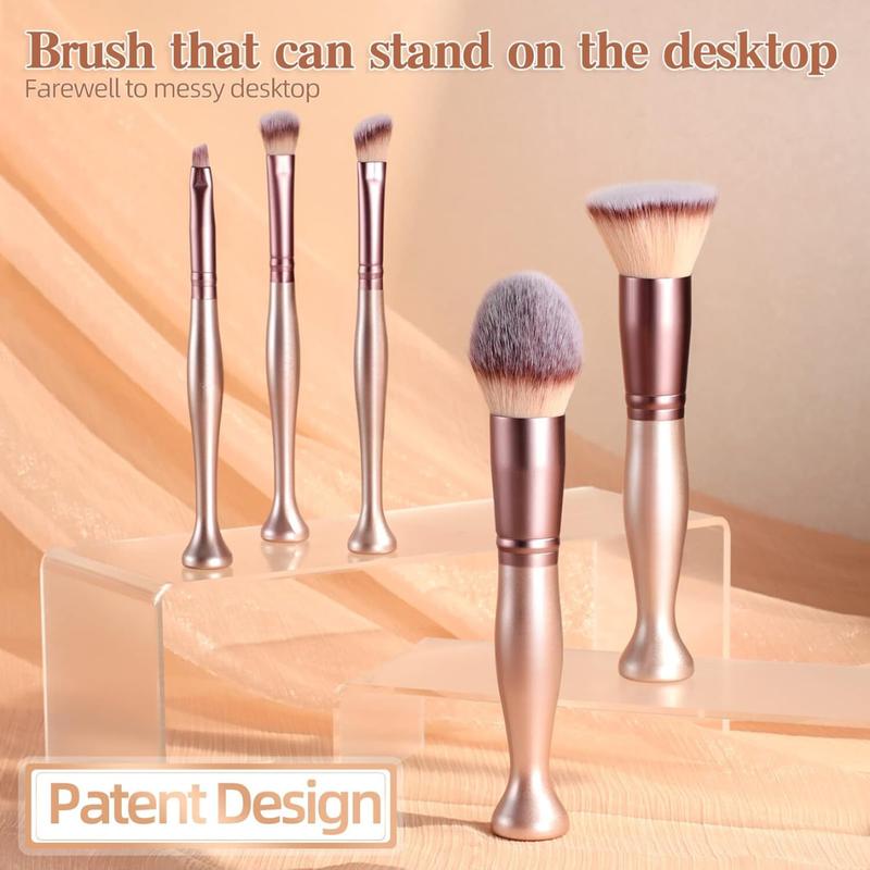 16 Pcs Makeup Tools Set -14 Stand Up Premium Synthetic Makeup Brushes For Smooth Makeup Application, 1 Beauty Blender, 1 Brush Cleaner - Gift For Her