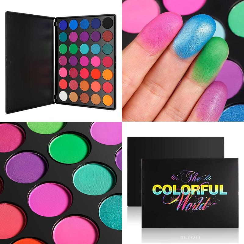Gorgeous Rainbow Eyeshadow Palette! This stunning palette comes with 35 bright matte and shimmer shades. The silky powder is not only long-lasting but also highly pigmented, making it an ideal makeup kit for creating eye-catching eye looks.