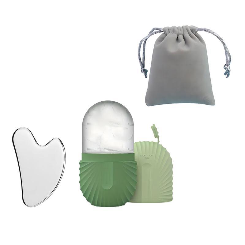 Manual Facial Massage Tool Kit, Stainless Steel Face Massage Board & Ice Roller & Storage Pouch, Multi-use Facial Massage Accessories for Soothing Skin