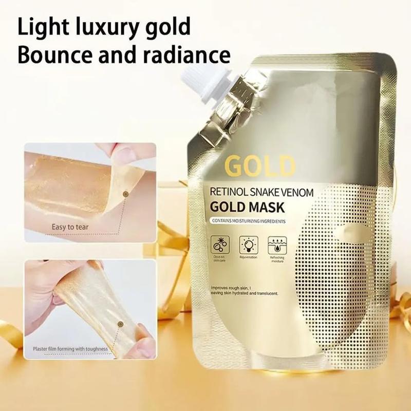 Retinol Snake Venom Gold Mask, Rejuvenating Gold Peel off Mask, Gold Anti Aging Face Mask For Flawless Skin, Anti Wrinkles & Reduce Fine Lines, Clear Acne, Minimize Pores, Moisturizing, 100g