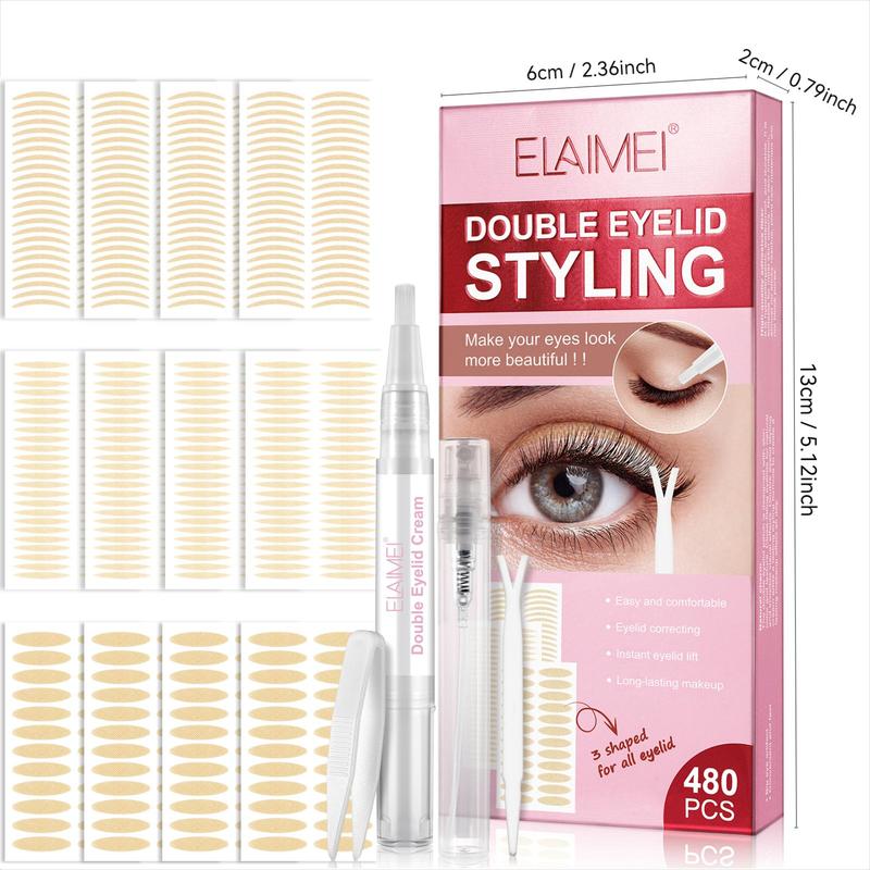 Double Eyelid Styling Kit, 480pcs Double Eyelid Sticker with Double Eyelid Cream & Y-fork, Eye Makeup Tool for Women