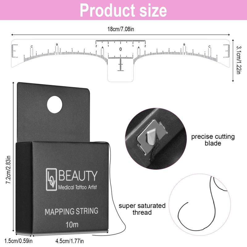 100 Pack Eyebrow Ruler with 1 Box 10M Premium Eyebrow Mapping Ink String Pre-Inked Microblading String for Eyebrow Mapping Ultra-Thin Mess-Free for Marking Symmetrical Eyebrows Makeup Cosmetic