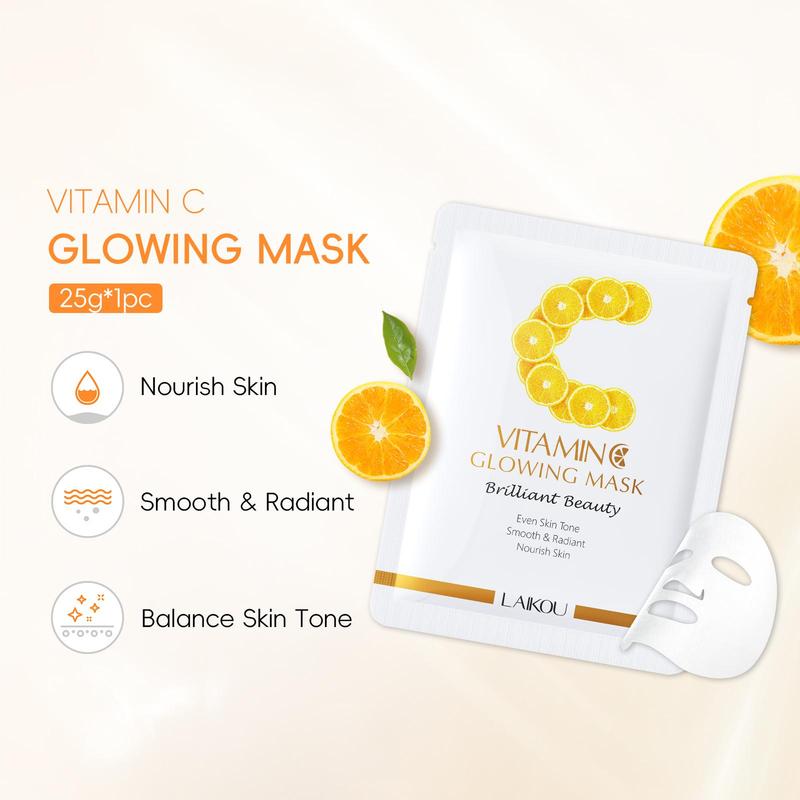 Vitamin C Glowing Moisturizing Facial Mask, 30pcs set Hydrating Face Mask with Storage Bag, Face Care Product for Women & Men