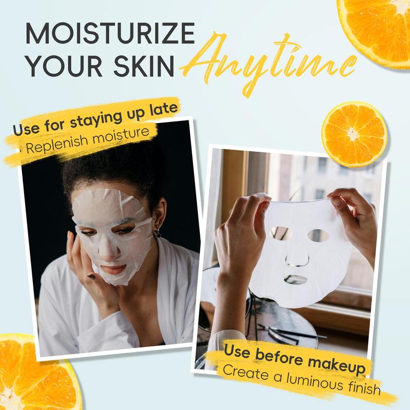 Vitamin C Glowing Moisturizing Facial Mask, 30pcs set Hydrating Face Mask with Storage Bag, Face Care Product for Women & Men