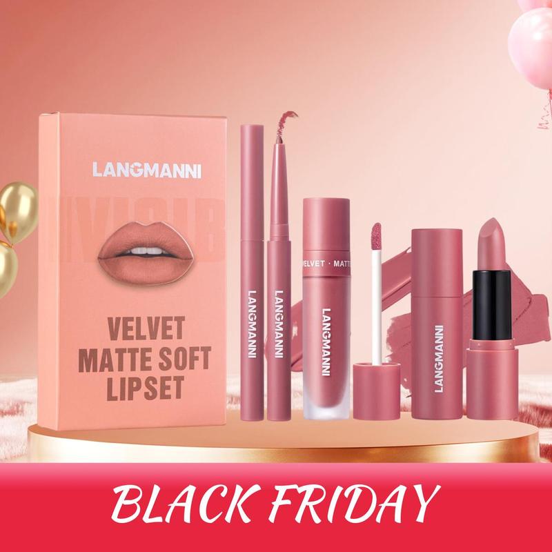 Long Lasting Lipstick Set, Lip Liner & Liquid Lipstick & Lipstick, Moisturizing Lip Makeup, Suitable for All Occasions Lip Makeup