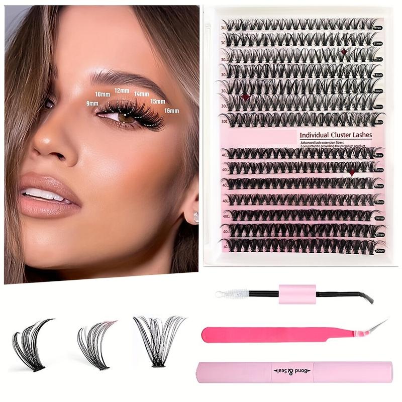 480pcs Lash Extension Kit DIY Lash Clusters Eyelash Extension Kit, 9-16mm Mix 30D 40D Curl Individual Lashes Kit With Lash Bond And Seal Lash Tweezers For Self Use (30D&40D-0.07D-9-16MIX KIT)