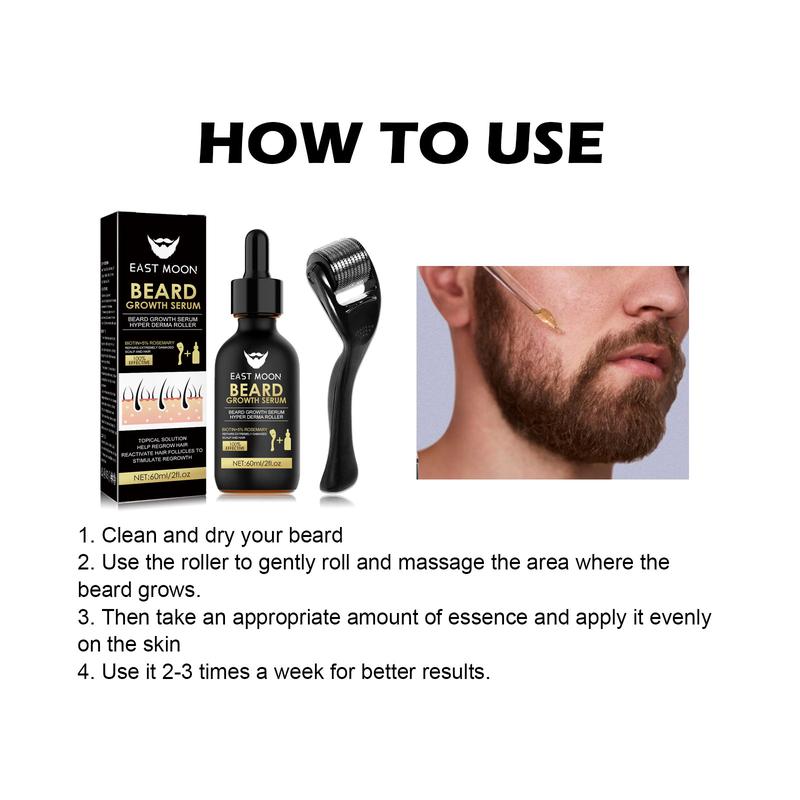 East Moon 60ml Men's Beard Growth Essence Hair Oil Make Your Beard Thicker Anti-Hair Loss Products Softening and Moisturizing Beard Serum Hair Care Comfort