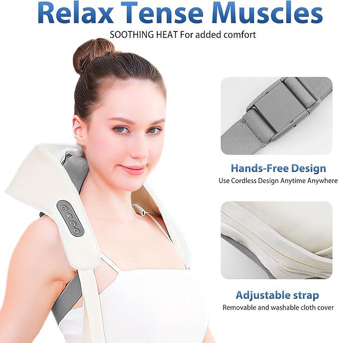 6D Kneading Electric Massage for Shoulder and Neck, Back, Waist, and Legs - Hot Compress and Wearable Wireless Design - Comfort