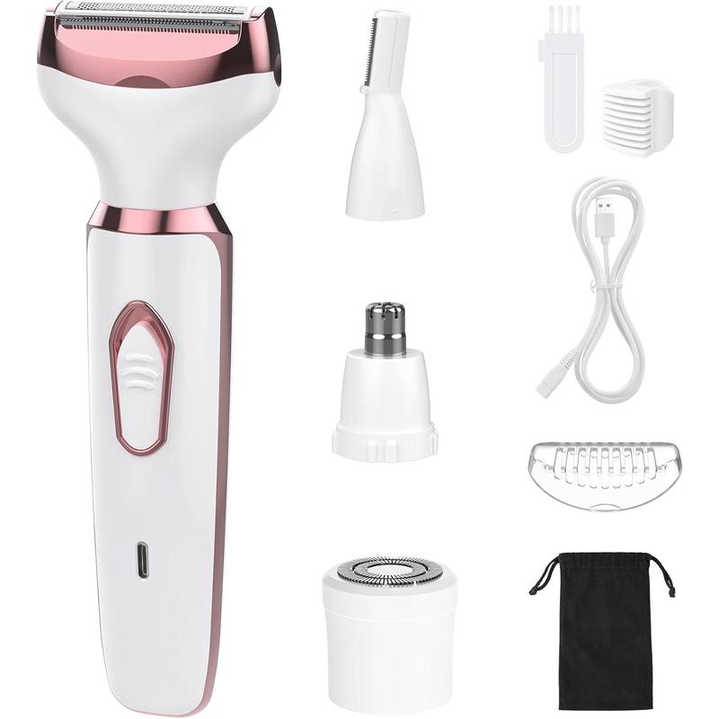 Electric Razors for Women, 4 in 1 Electric Women Shaver, Hair Removal Epilators for   Arm Bikini Armpit Pubic Hair, Cordless Rechargeable Portable Women's Bikini Trimmers, White