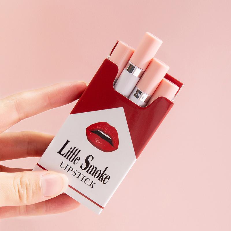 4 Pac Tube Cigarette Lipstick  Little Cigarette Lipstick Set  Labiales Mate Velvet Lipstick Moisturizer & Smooth  Red Lip Stain Long Lasting 24 Hours Waterproof Lip Tinet