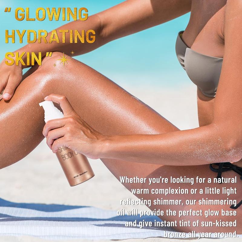 Body Shimmer Oil 100ml, Moisturizing Body Glow Glitter Oil, Waterproof Shimmering Body Luminizer Liquid Illuminator Highlighter, Tinted Shimmer Body Lotion Glowing Bronzer Makeup(Rose Gold)