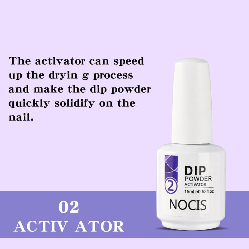 15ml 0.53oz Dip Powder Liquid Set (4pcs), Dip Powder Activator Base Top Coat Brush Saver Dip Nail Liquid Set, French Manicure Starter Home DIY & Salon Use