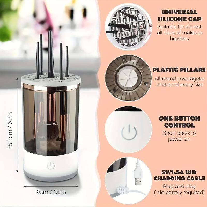 Portable Electric Makeup Brush Cleaner, USB Rechargeable Makeup Brush Cleaning Machine, Brushes Drying Rack, Makeup Tool for Women & Girls
