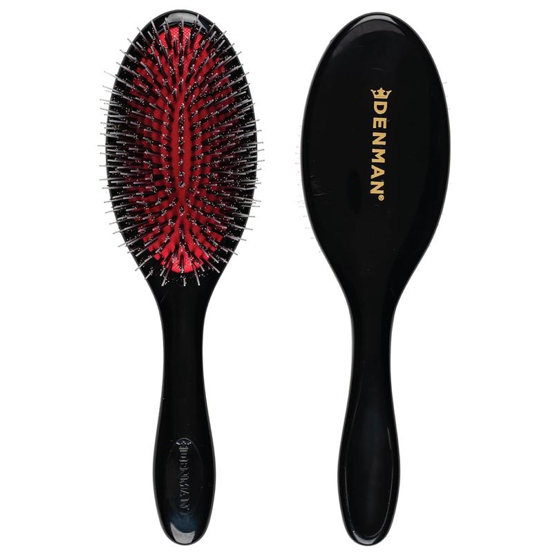 Denman Cushion Hair Brush (Medium) with Soft Nylon Quill Boar Bristles - Porcupine Style for Grooming, Detangling, Straightening, Blowdrying and Refreshing Hair \u2013 Black, D81M