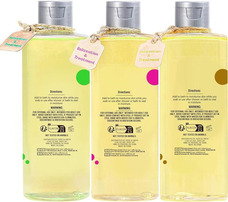 Bath and Body Oil, Pack of 3, Shower Oil with Sweet Almond Oil Jojoba Oil, Shea Butter & Rose Water & Coconut Bath Oils Multiuse Oil for Hair & Dry Skin 26.4 fl oz Body Care Moisturizing Comfort, Birthday Gift for Her Mom Wife Girlfriend