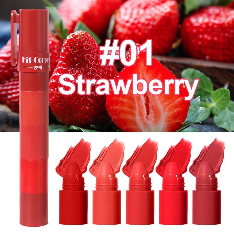 5-In-1 Long-lasting Matte Lipstick, 1 Box Moisturizing Lip Gloss, Suitable for All Occasions Lip Makeup, Girls and Women Makeup Accessories