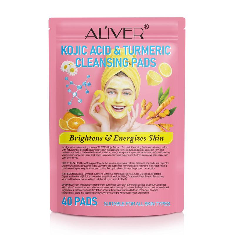 Turmeric Facial Cleansing Pads, 2 Packs(40pcs pack) Non-irritating Cleansing Tablets, Gentle Cleansing Travel Size Pad Suitable for Women & Men
