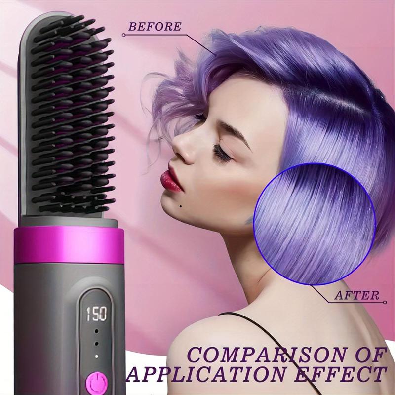 Cordless Hair Straightener Brush, Mini Portable Straightening Brush for Travel, Negative Ion Hot Comb Hair Straightener, USB Rechargeable, Gifts for Women