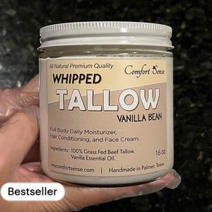 Whipped Tallow, Grass fed Beef Tallow Moisturizer, tallow body butter, Vanilla Bean Scented, Natural Tallow