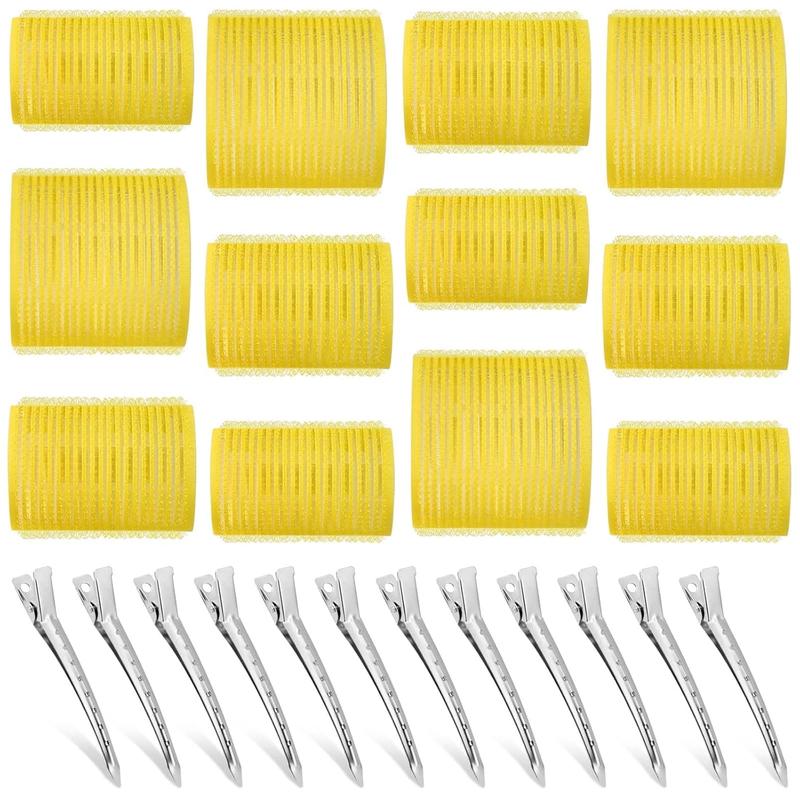 Self Grip Hair Rollers and Curlers Set - 24 Pieces with 3 Sizes (4 Jumbo, 4 Large, 4 Medium) and 12 Clips for Long, Short, Thick, Fine Hair Styling