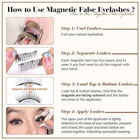 Eyelashes Natural Look Magnetic Lashes Reusable 5D Magnetic False Eyelashes without Eyeliner, Wispy Fluffy Magnetic Lashes with Applicator No Glue or Liner Needed (1 Pair Natural)