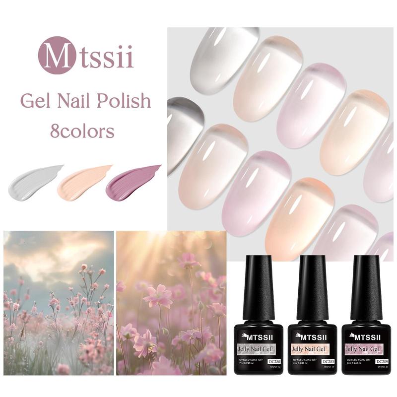 Jelly Nude Gel Nail Polish Set, 8 Counts set Long-lasting Salon Quality Nail Art & Nail Polish for Women & Girls, Nail Art & Nail Polish Set