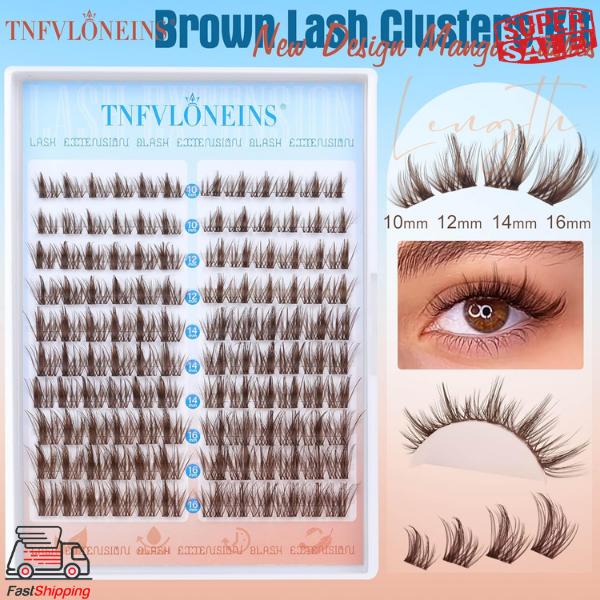 TNFVLONEINS, Brown Lash Clusters Kit Manga Lash Extension Kit Natural Eyelash Clusters Wispy 10-16MM Individual Lashes Clusters Anime Eyelash Extension Kit with Bond and Seal and Tweezers